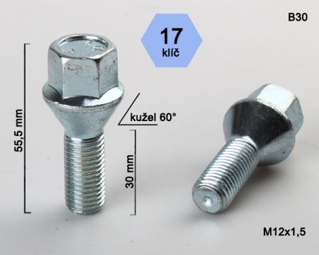 Skrutka M12 x 1,5 • kužel 60° • 17 mm kľúč