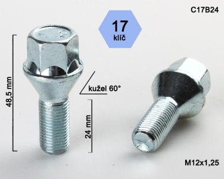Skrutka M12 x 1,25 • kužel 60°, závit 24 mm