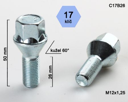 Skrutka M12 x 1,25 • kužel 60°, závit 26 mm