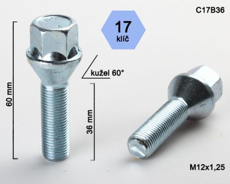 Skrutka M12 x 1,25 • kužel 60°, závit 36 mm