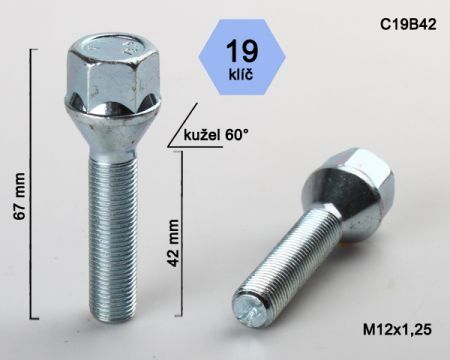 Skrutka M12 x 1,25 • kužel 60°, závit 42 mm