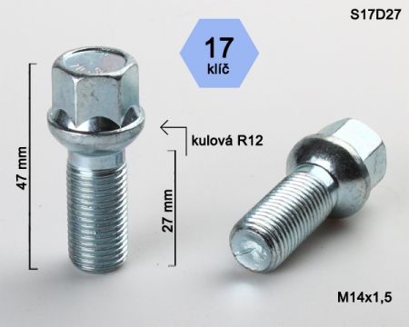 Skrutka M14 x 1,5 • guľa (polomer 12 mm), závit 27 mm