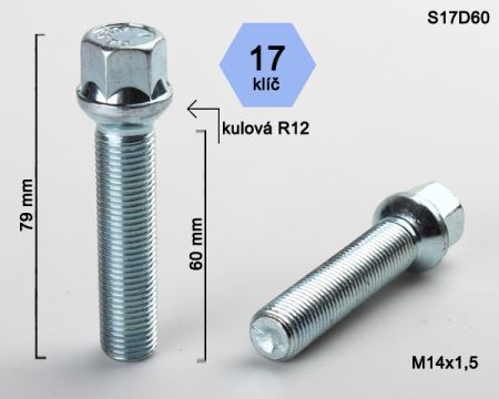 Skrutka M14 x 1,5 • guľa (polomer 12 mm), závit 60 mm