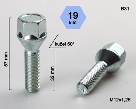 Skrutka M12 x 1,25 • kužel 60°, závit 32 mm
