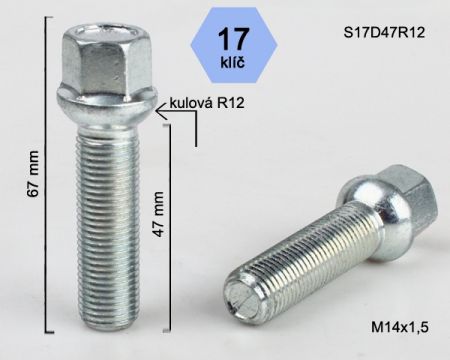 Skrutka M14 x 1,5 • guľa (polomer 12 mm), závit 47 mm