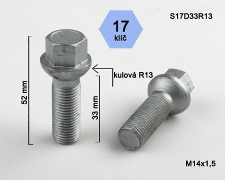 Skrutka M14 x 1,5 • guľa (polomer 13 mm), závit 33 mm