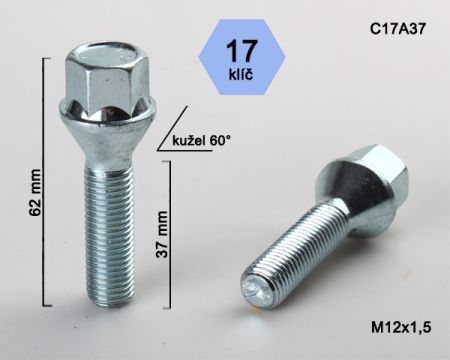 Skrutka M12 x 1,5 • kužel 60°, závit 37 mm