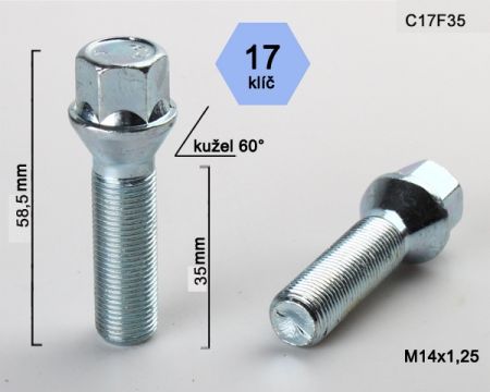 Skrutka M14 x 1,25 • kužel 60°, závit 35 mm