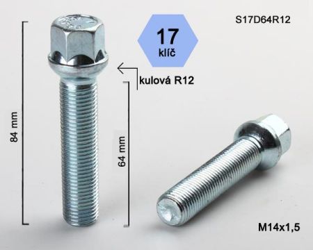 Skrutka M14 x 1,5 • guľa (polomer 12 mm), závit 64 mm