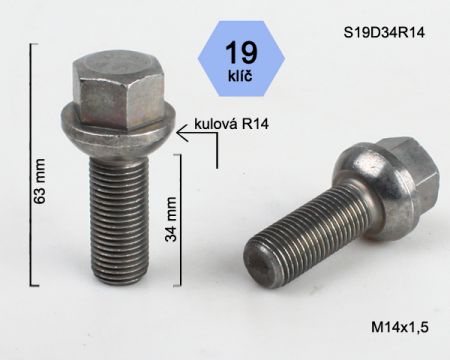 Skrutka M14 x 1,5 • guľa (polomer 14 mm) • 19 mm kľúč