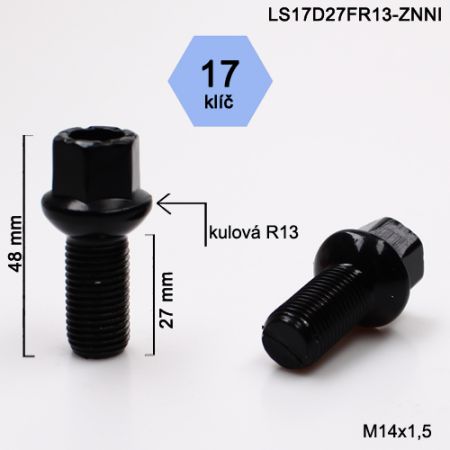 Skrutka M14 x 1,5 mm • guľa (polomer 13 mm) • 17 mm kľúč