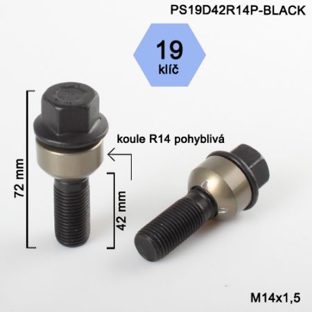 Skrutka M14 x 1,5 s pohyblivou podložkou • guľa (polomer 14 mm) • 19 mm kľúč