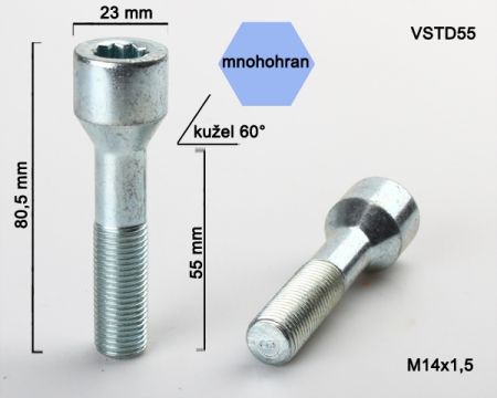 Hviezdicová skrutka M14 x 1,5 • kužel 60° • vonkajší priemer 23 mm 