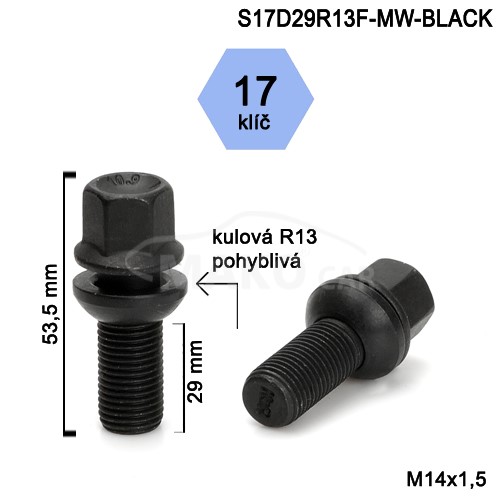 Skrutka M14 x 1,5 s • guľa (polomer 13 mm) • 17 mm kľúč, pohyblivá podložka