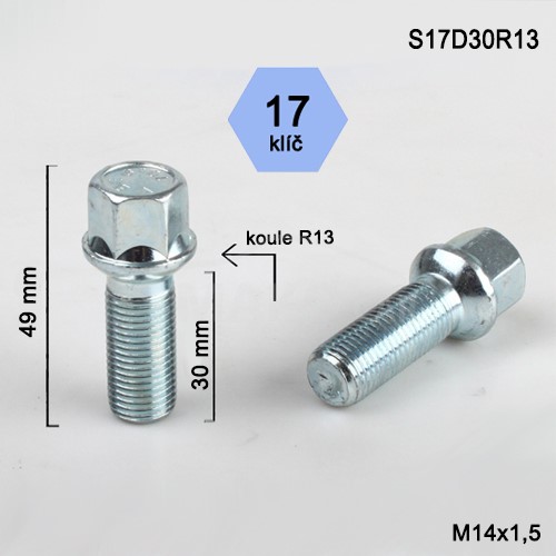Skrutka M14 x 1,5 • guľa (polomer 13 mm), závit 30 mm