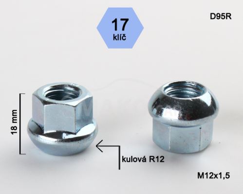 Otvorená matica rozmer : M12x1,5 guľová R12, klúč 17, výška 18mm
