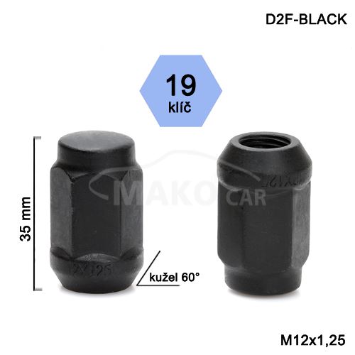 Zatvorená matica čierna rozmer : M12x1,25 kužel, kľúč 19, výška 35mm